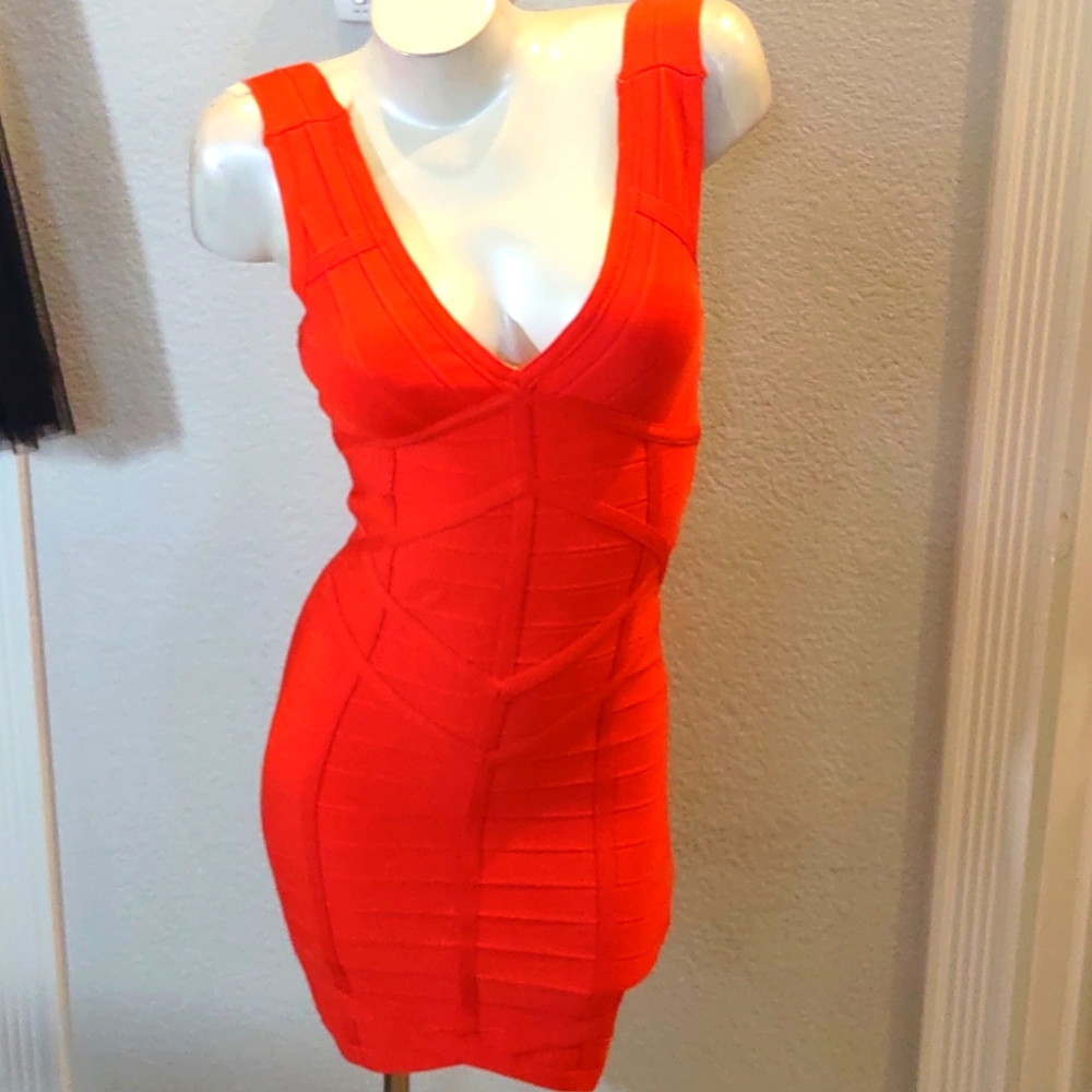 Stretta Orange Bandage Dress - Picture 2 of 3